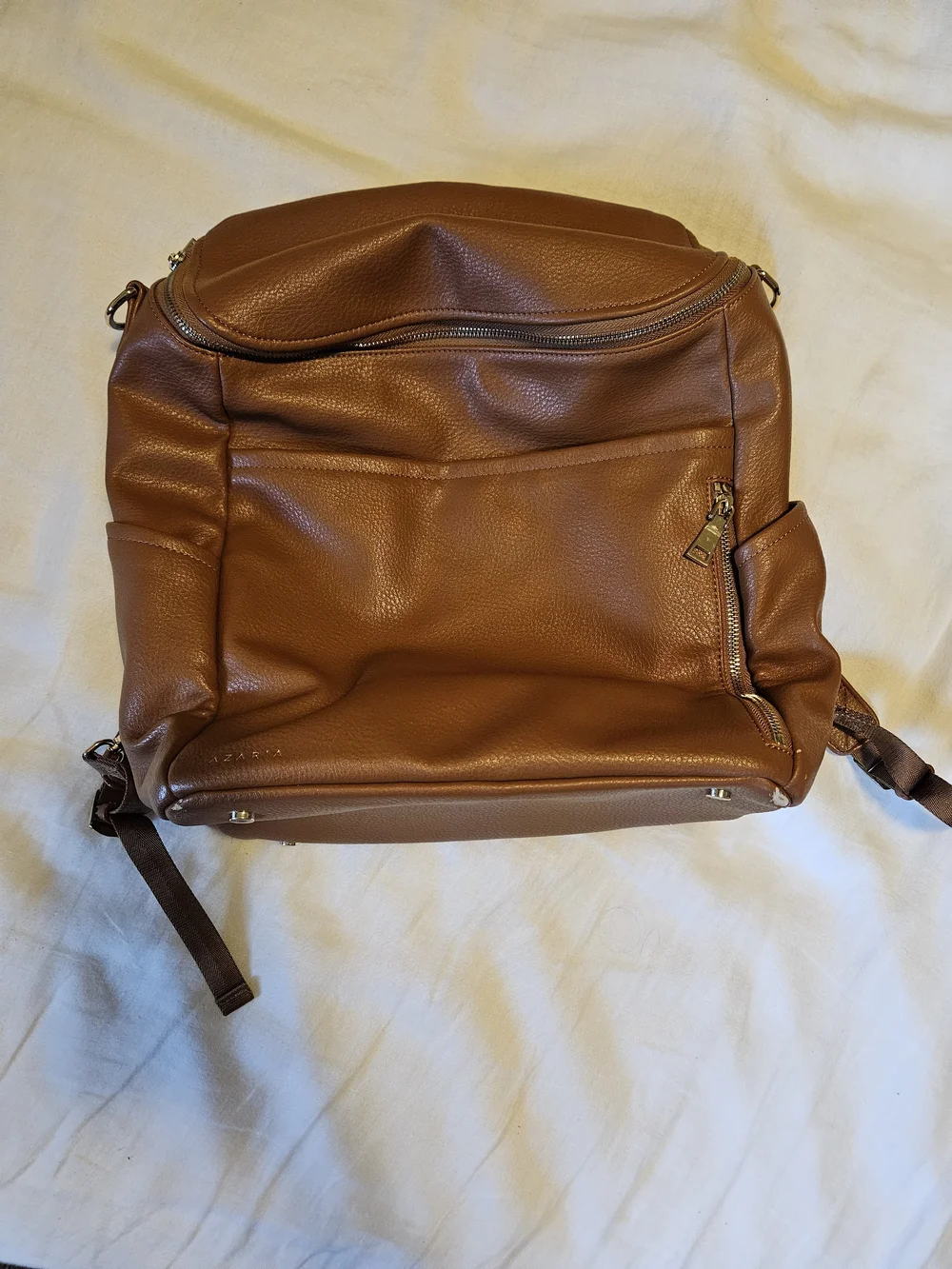 Azaria Brown Leather Backpack - Diaper Bag Large